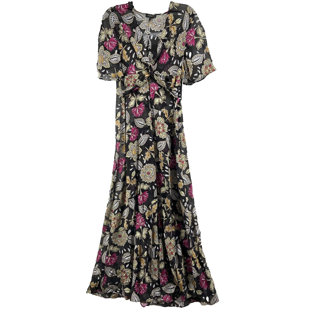 Rag & Bone Dress Women 4 Tamar Black Floral Semi Sheer Maxi Slit *Slip Missing